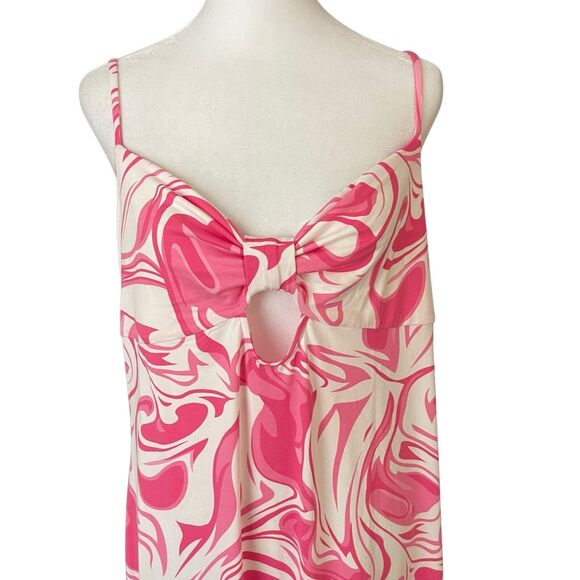 Haley & June Plus 2X Bodycon Midi Dress Pink White Print Cutout Stretch - Picture 4 of 7